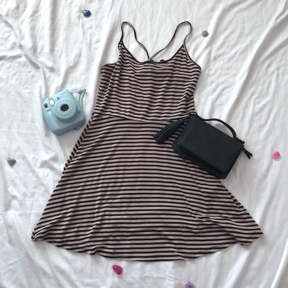 Tan and black striped sundress